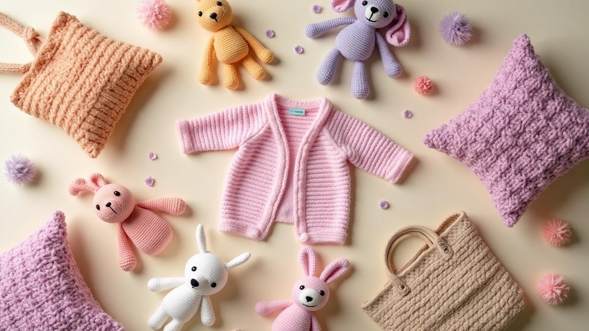 Assortment of handmade crochet items