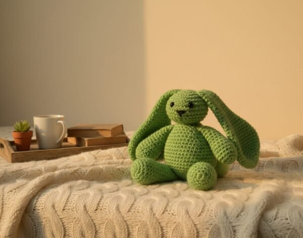 Handmade Green Crochet Snuggle Bunny Toy - Image 3