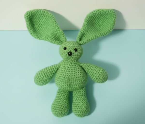 Handmade Green Crochet Snuggle Bunny Toy - Image 6