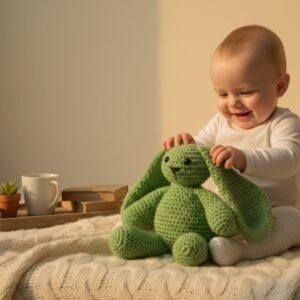 Handmade Green Crochet Snuggle Bunny Toy