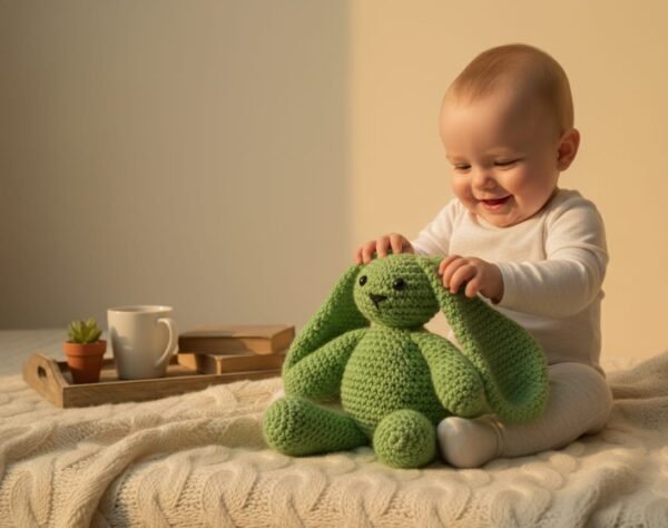 Handmade Green Crochet Snuggle Bunny Toy