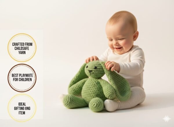 Handmade Green Crochet Snuggle Bunny Toy - Image 2