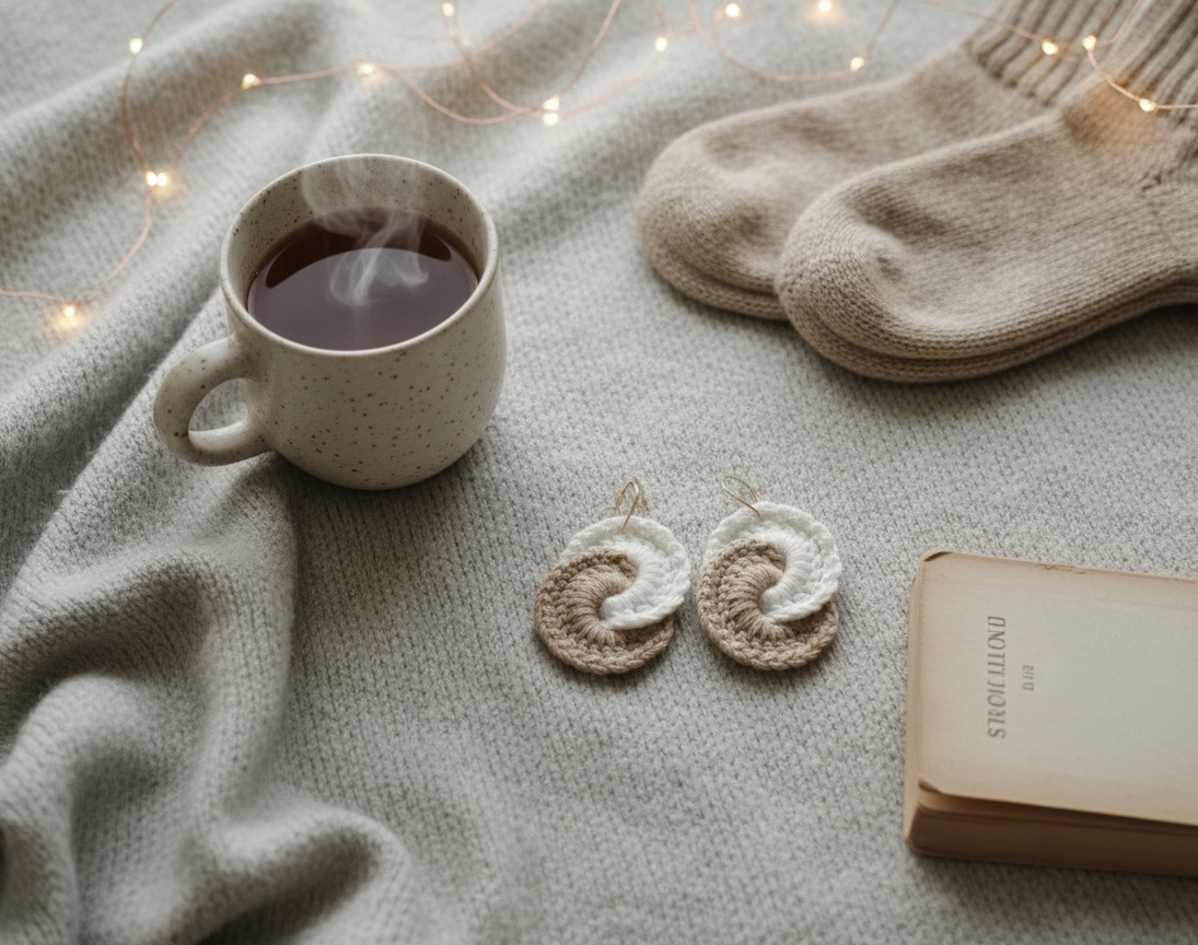 Textured Earthy Swirl Earrings - Lightweight Crochet - Image 2