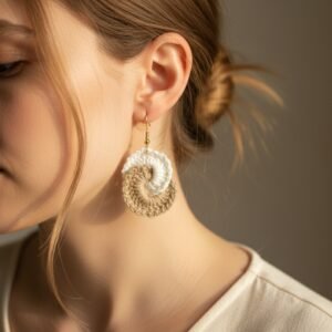 Textured Earthy Swirl Earrings - Lightweight Crochet