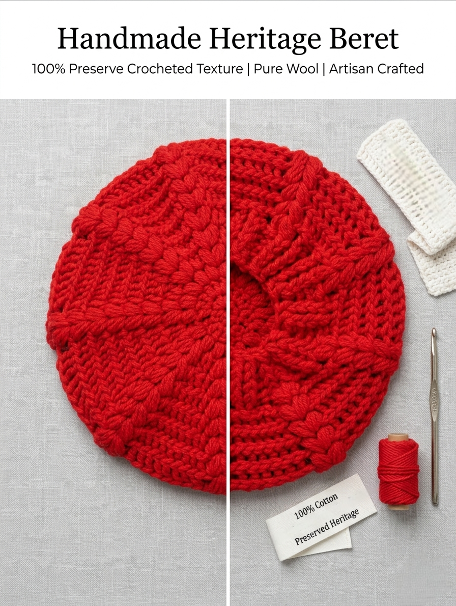Crimson Artisan Crochet Beret - Image 2