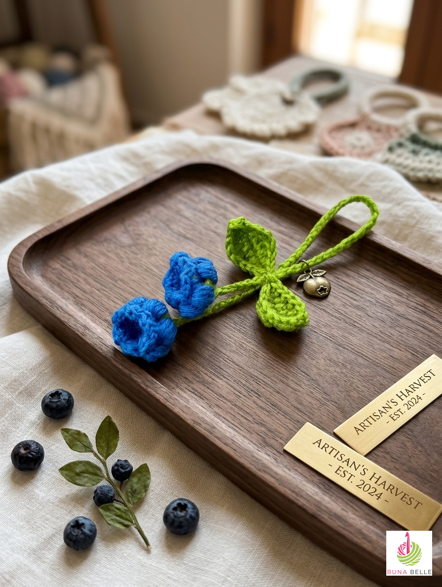 Artisan Floral Crochet Accessory: Bag Charm, Car Decor, & Hair Tie-Lily of the Valley (Blue) - Image 5