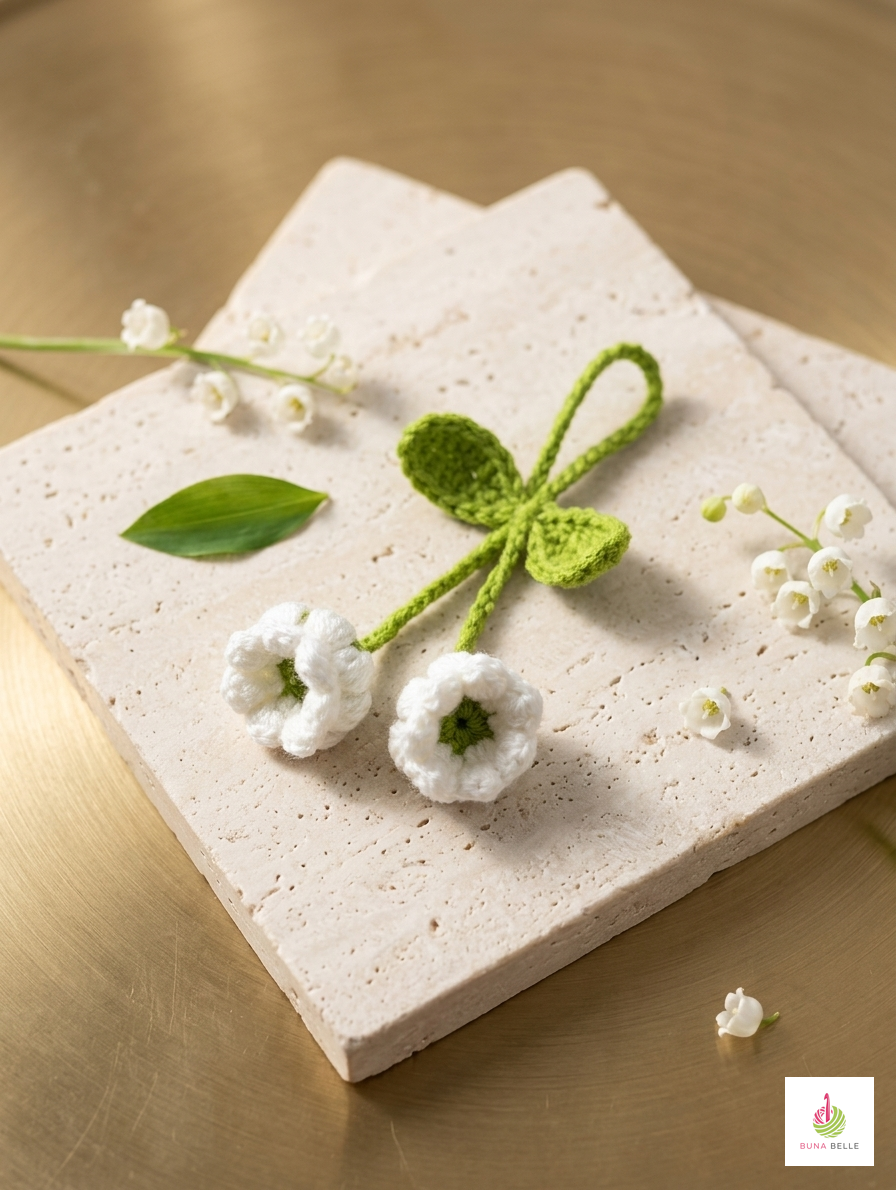 Artisan Floral Crochet Accessory: Bag Charm, Car Decor, & Hair Tie-Lily of the Valley (White) - Image 3