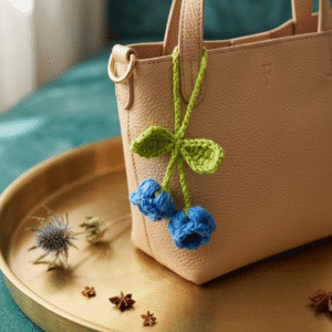 Artisan Floral Crochet Accessory: Bag Charm, Car Decor, & Hair Tie-Lily of the Valley (Blue)