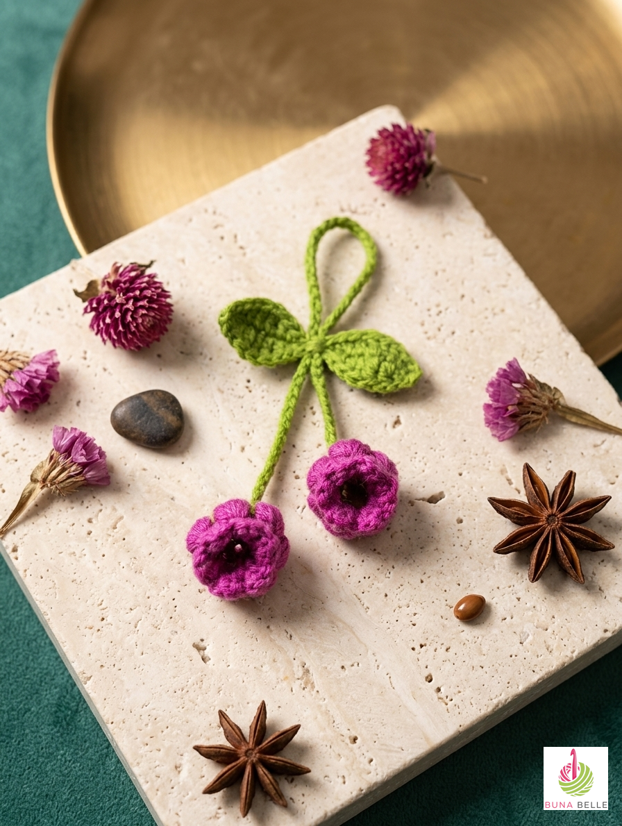 Artisan Floral Crochet Accessory: Bag Charm, Car Decor, & Hair Tie-Lily of the Valley (purple) - Image 2