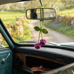 Artisan Floral Crochet Accessory: Bag Charm, Car Decor, & Hair Tie-Lily of the Valley (purple)