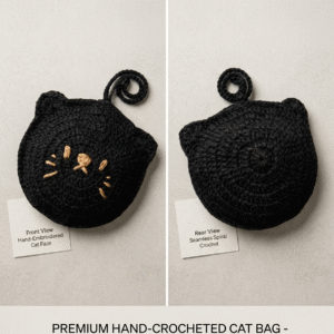Handcrafted Noir Cat Charm Pouch – Versatile Crochet Accessory