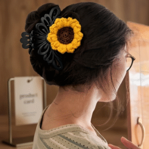 Hand-Crochet Sunflower Puff Hair Clip – Artisanal Floral Accessory